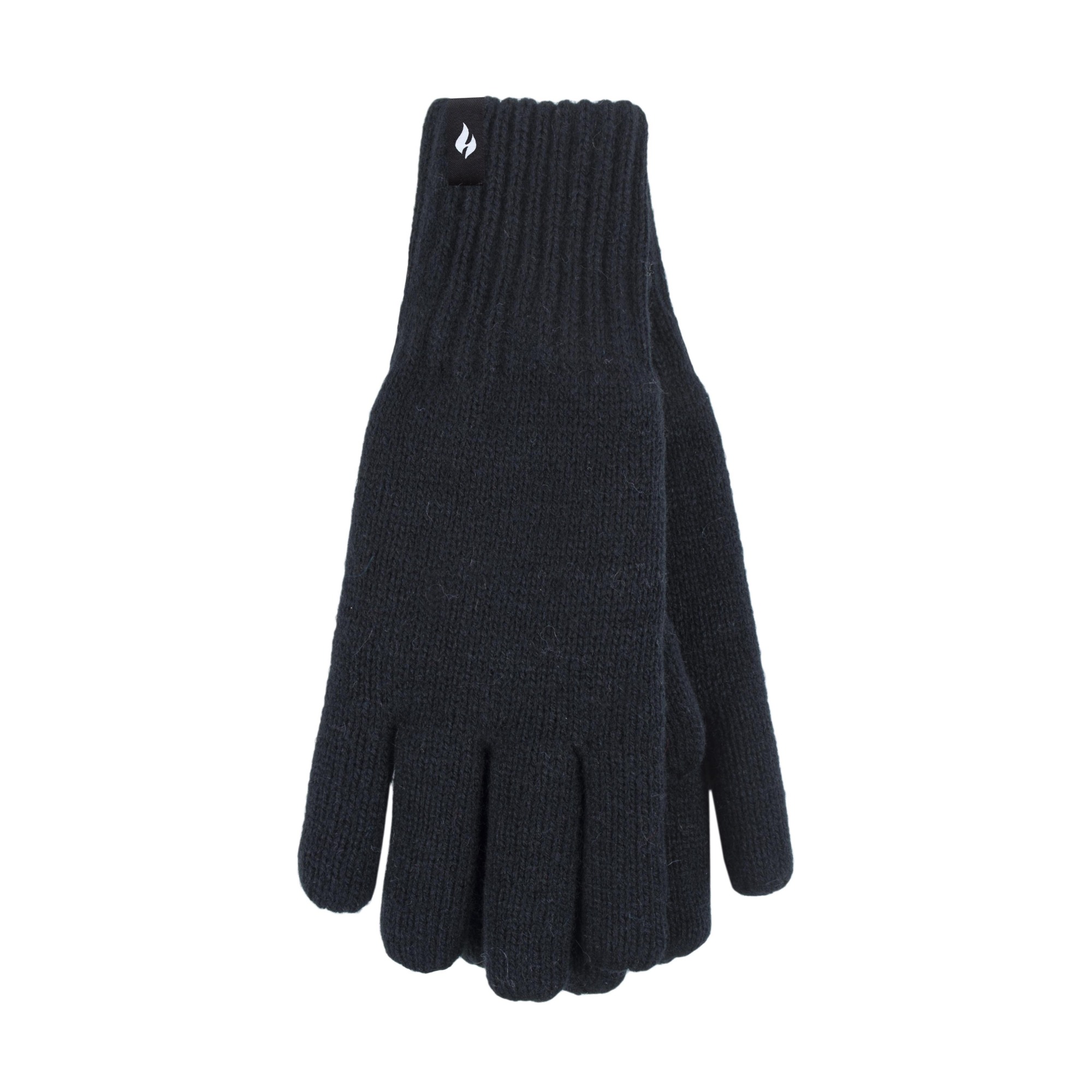 Heat Holders Men's Nevis Solid Flat Knit Gloves Black M/L